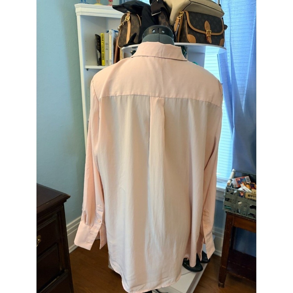 Nine West Blush Pink Button Up Blouse Womens L Long Sleeve Career Shirt Pocket - Picture 2 of 10